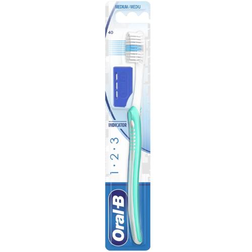 Oral-B 123 Indicator Medium Toothbrush 40mm Χειροκίνητη Οδοντόβουρτσα, Μέτρια 1 Τεμάχιο - Πετρόλ